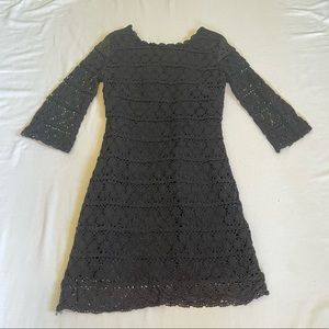 Vintage 1960s Black Crochet Long Sleeve Dress